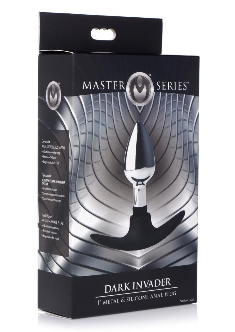 Master Series Dark Invader Metal & Silicone Anal Plug - Small - Silver