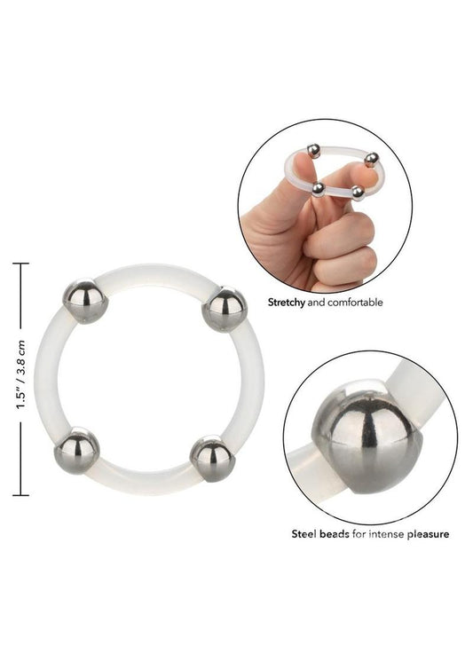 Steel Beaded Silicone Cock Ring - Large - Clear