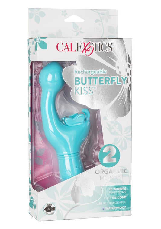 Butterfly Kiss Rechargeable Silicone Dual Vibrator - Blue