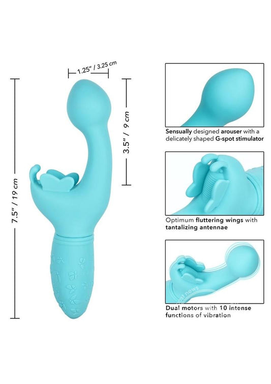 Butterfly Kiss Rechargeable Silicone Dual Vibrator - Blue