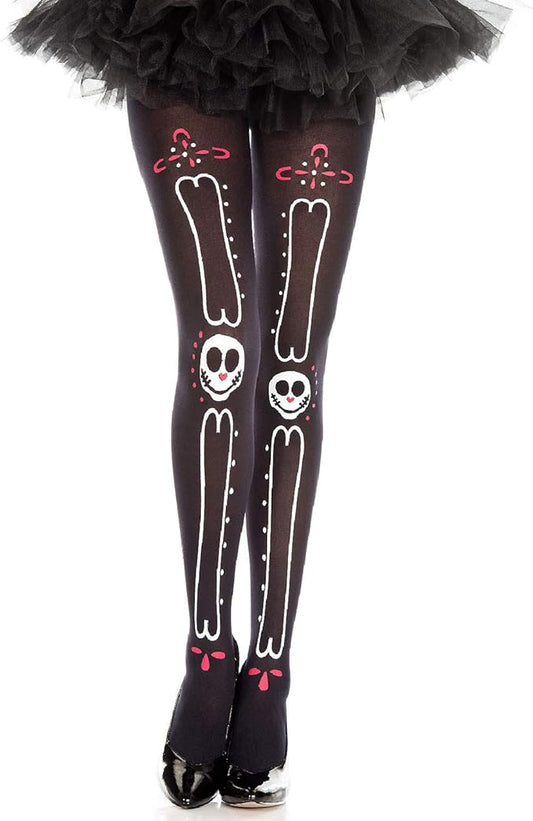 Sugar Skull Face with Bone Print Pantyhose