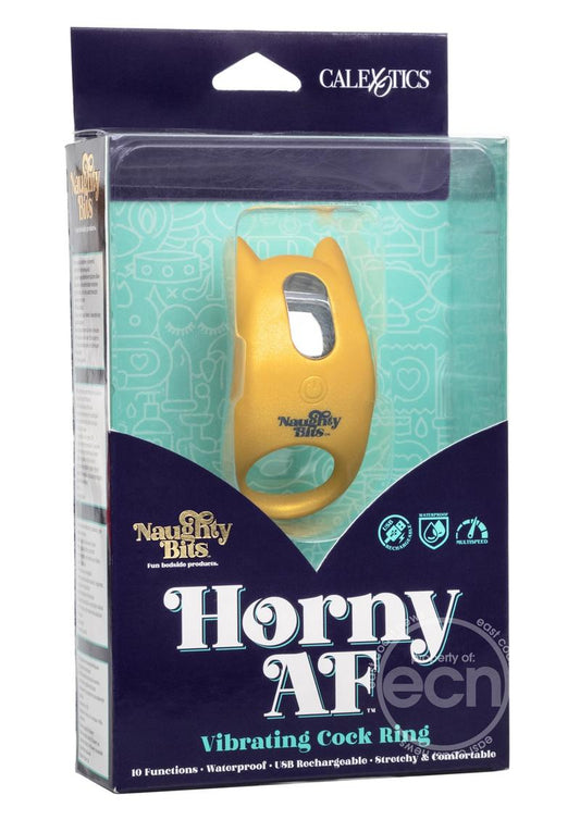 Naughty Bits Horny AF Silicone Vibrating Cock Ring - Gold