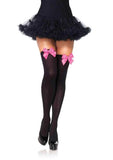 Leg Avenue Opaque Thigh Highs with Satin Bow Accent - OS