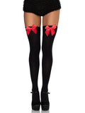 Leg Avenue Opaque Thigh Highs with Satin Bow Accent - OS