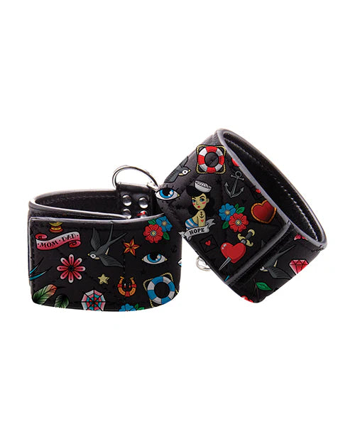 Ouch! Old School Tattoo Style Printed Ankle Cuffs Multi-Color