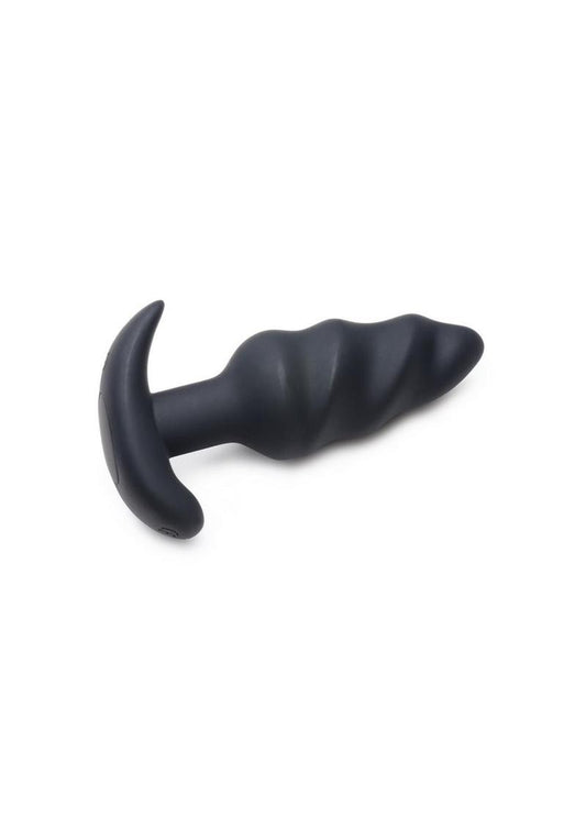 Bang! 21x Vibrating Silicone Rechargeable Swirl Butt Plug with Remote Control - Black