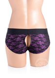 Strap U Lace Envy Lace Crotchless Panty Harness - Purple/Black