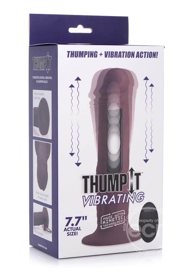 Thump It 7x Remote Control Vibrating & Thumping Silicone Rechargeable Dildo - 7.7in - Chocolate