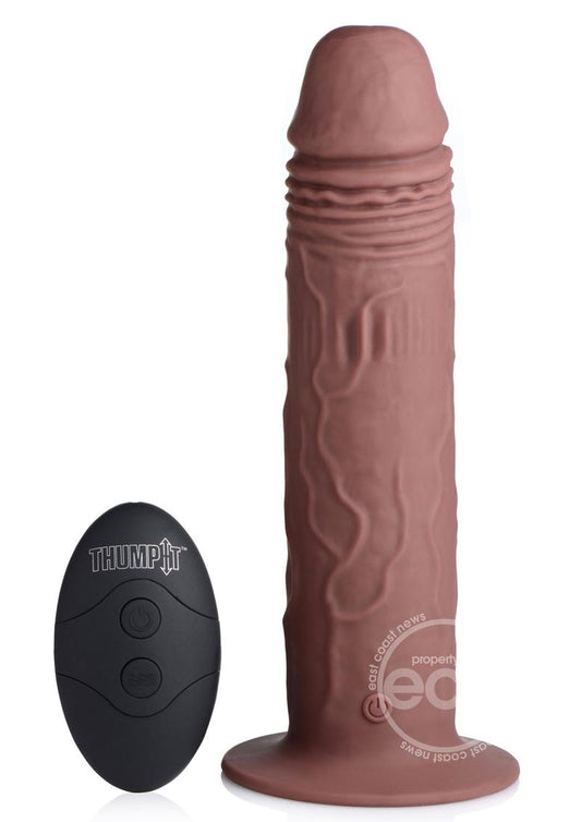 Thump It 7x Remote Control Vibrating & Thumping Silicone Rechargeable Dildo - 7.7in - Chocolate