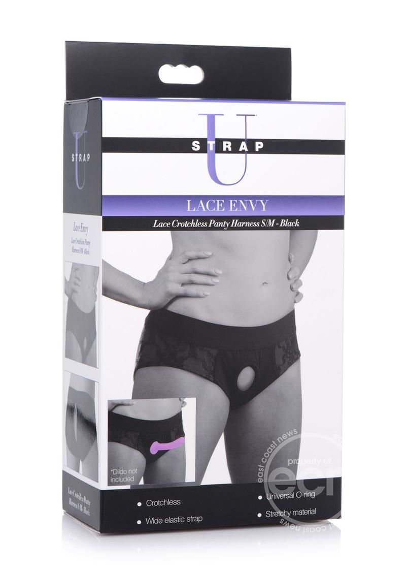 Strap U Lace Envy Black Crotchless Panty Harness - Black