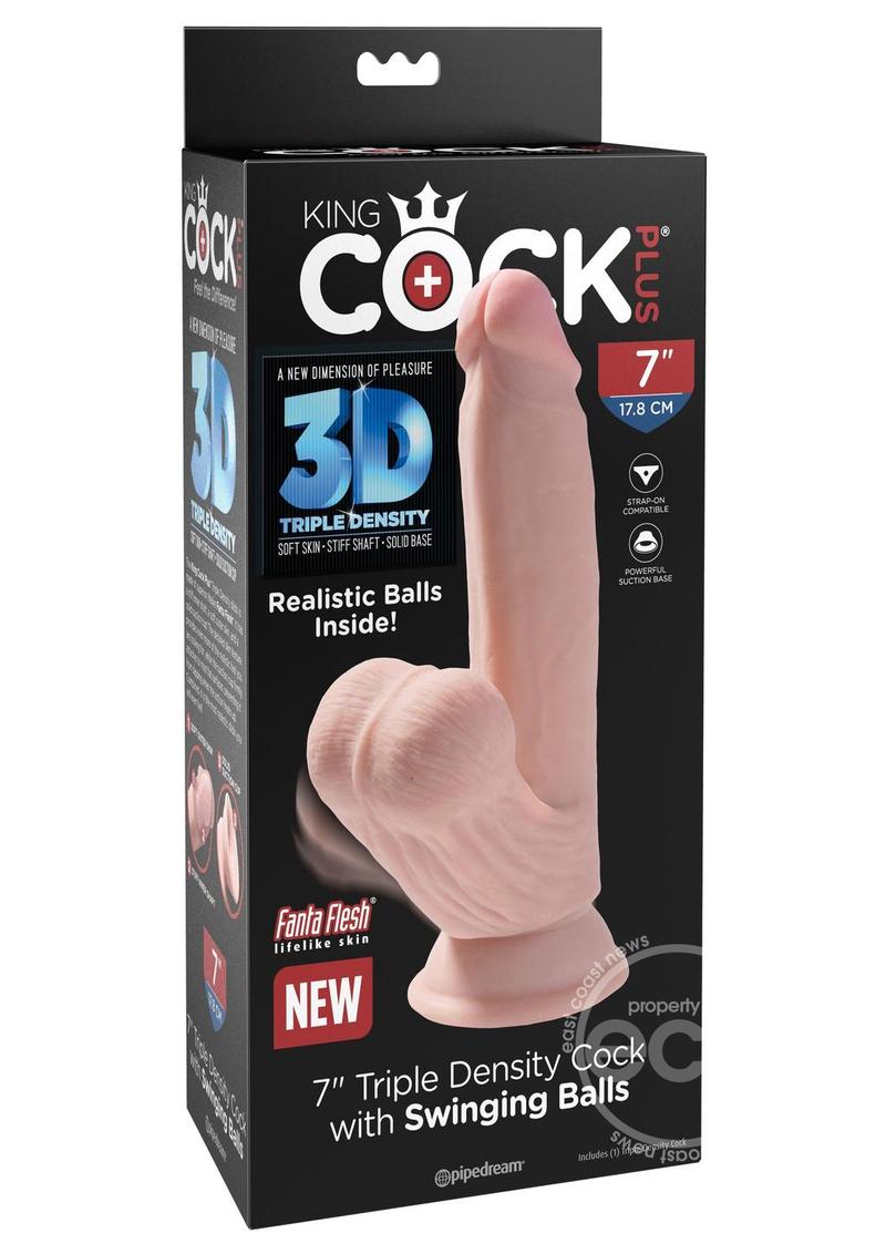 King Cock Triple Density Cock with Swinging Balls 7in - Vanilla