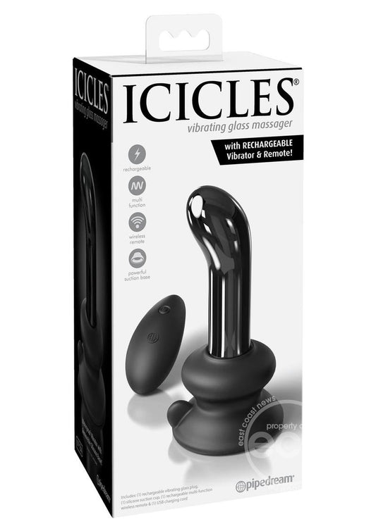 Icicles No. 84 Rechargeable Glass P-Spot Plug with Remote Control - Black