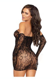 Leg Avenue Seamless Dotted Lace Tube Dress and Matching Gloves (2 piece) - O/S - Black