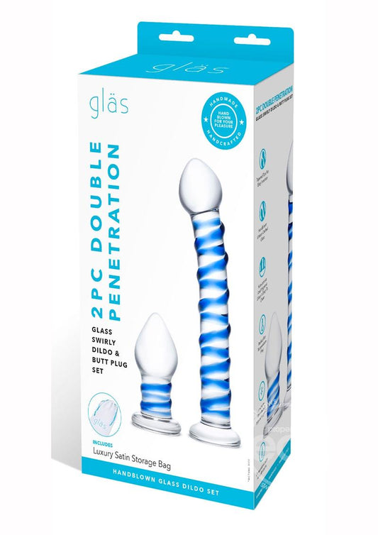 Glas Swirly Dildo & Buttplug Set (2 piece) - Clear/Blue