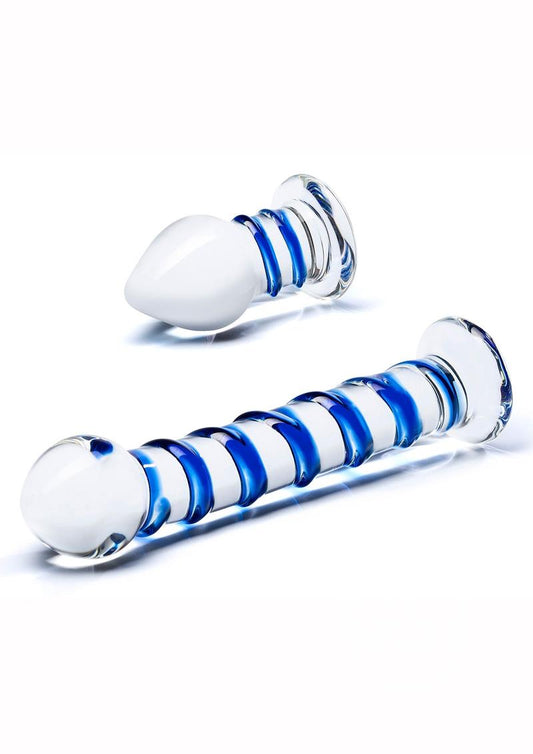 Glas Swirly Dildo & Buttplug Set (2 piece) - Clear/Blue