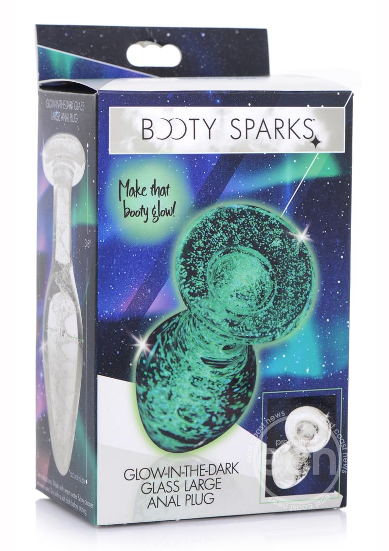 Booty Sparks Glow In The Dark Glass Anal Plug - Large - Clear