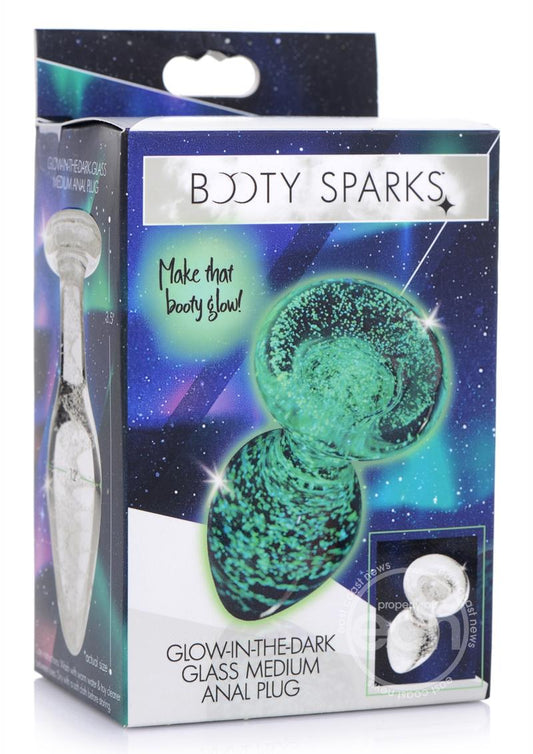 Booty Sparks Glow In The Dark Glass Anal Plug - Medium - Clear