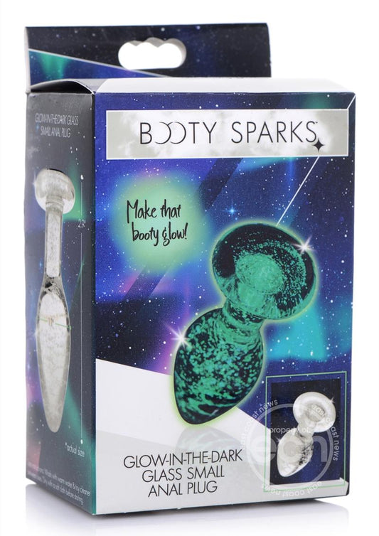 Booty Sparks Glow In The Dark Glass Anal Plug - Small - Clear