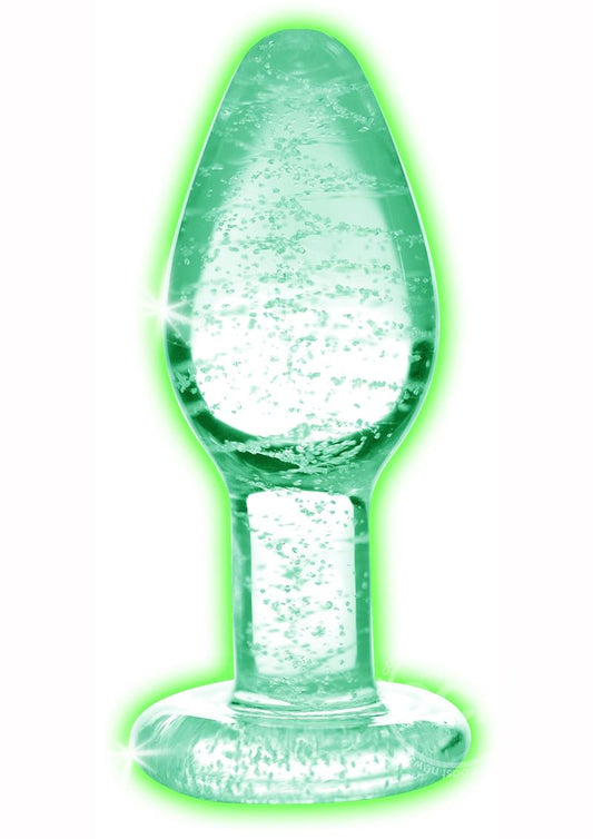 Booty Sparks Glow In The Dark Glass Anal Plug - Large - Clear