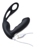 Alpha Pro 7X P-Strap Milker Silicone Rechargeable Vibrating Prostate Plug with Milking Bead, Cock & Ball Ring and Remote Control - Black