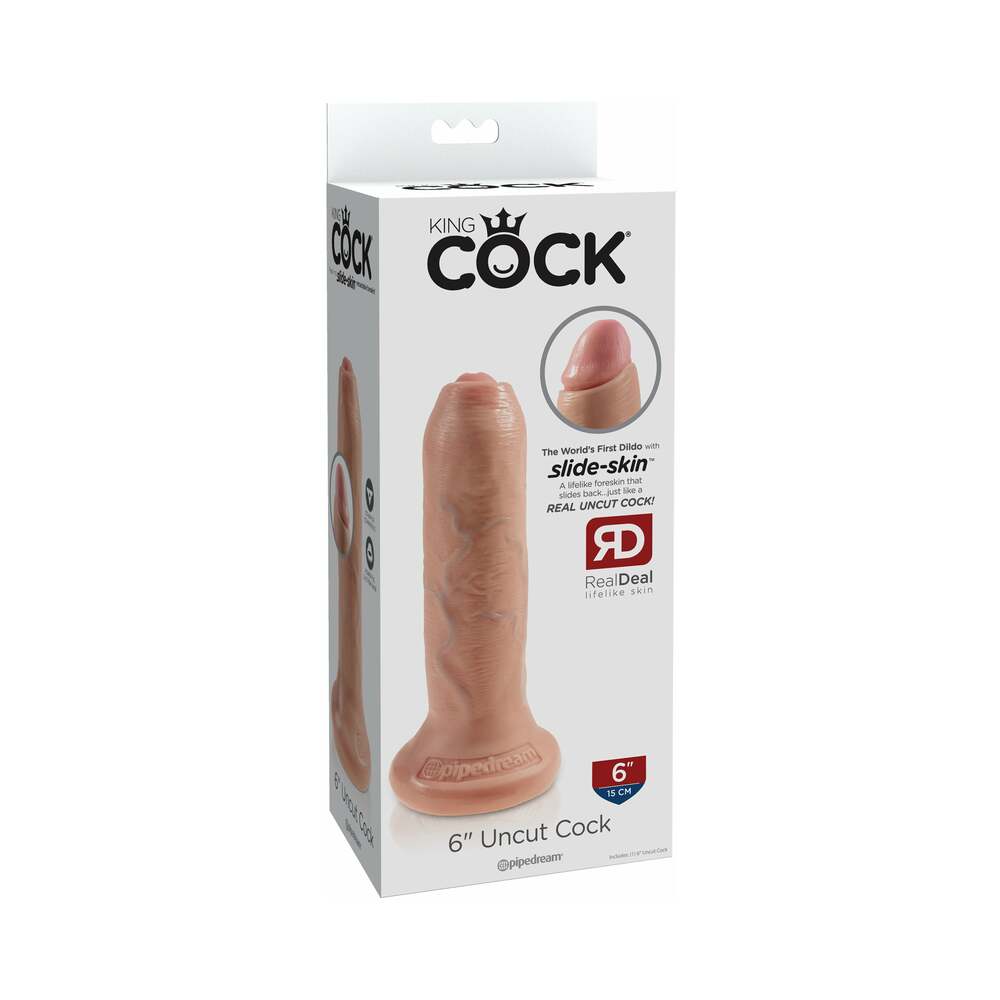 Pipedream King Cock 6 in. Uncut Cock Realistic Dildo With Moveable Foreskin & Suction Cup Beige