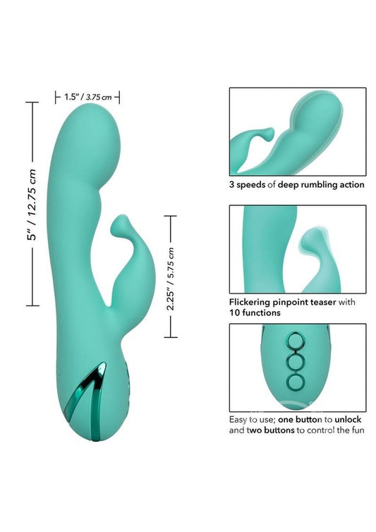 California Dreaming Tahoe Temptation Silicone Rechargeable Rabbit Vibrator - Green