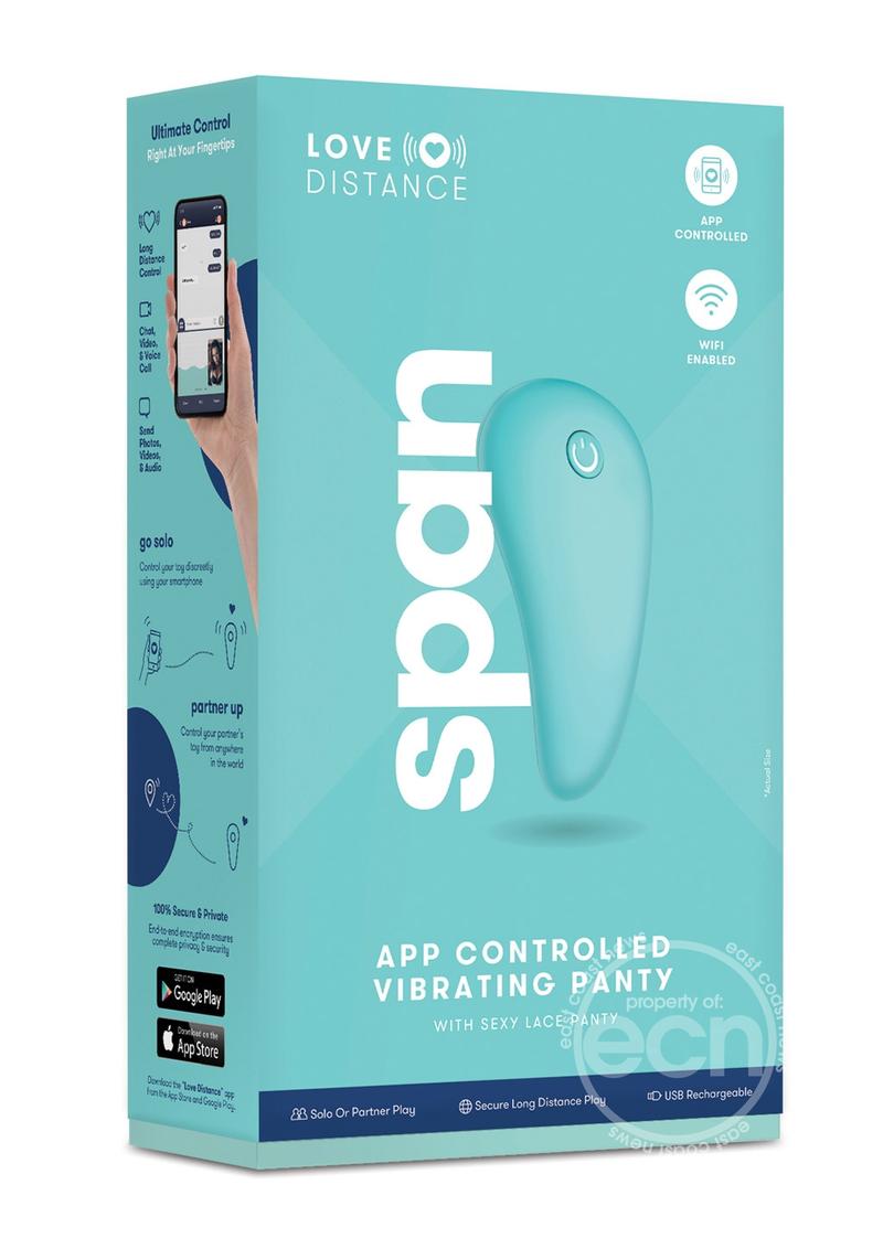 Love Distance Span App Controlled Rechargeable Panty Vibe - O/S - Aqua