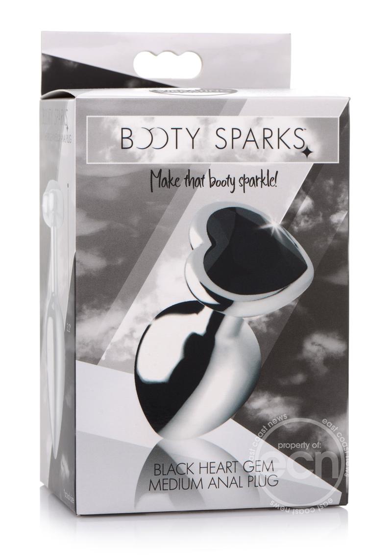 Booty Sparks Gemstones Black Heart Anal Plug - Medium - Black