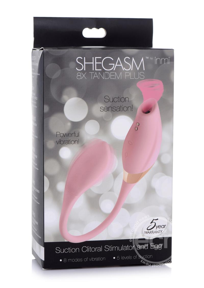 Inme Shegasm 8x Tandem Plus Rechargeable Silicone Suction Clitoral Stimulator and Egg - Pink