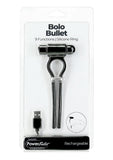 PowerBullet Bolo Bullet Rechargeable Silicone Cock Tie - Black/Silver
