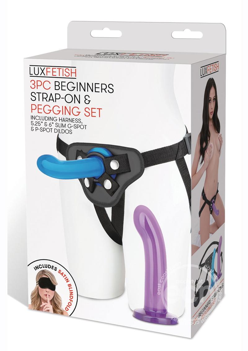 Lux Fetish Beginners Strap-on & Pegging Set 3 Piece - Blue/Purple