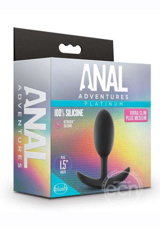 Anal Adventures Platinum Silicone Vibra Slim Butt Plug - Medium - Black