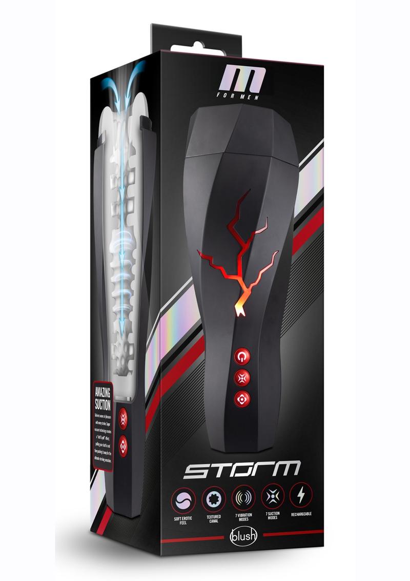 M for Men Storm Rechargeable Vibrating Suction Masturbator Black