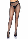 Leg Avenue Rhinestone Fishnet Crotchless Tights with Cheeky Open Back - O/S - Black