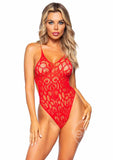 Leg Avenue Seamless Scroll Lace with Nearly Naked Strappy Back - O/S - Red