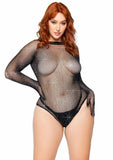 Leg Avenue Rhinestone Fishnet Gloved Bodysuit with Snap Crotch - O/S - Black