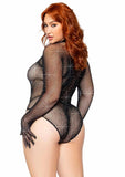 Leg Avenue Rhinestone Fishnet Gloved Bodysuit with Snap Crotch - O/S - Black