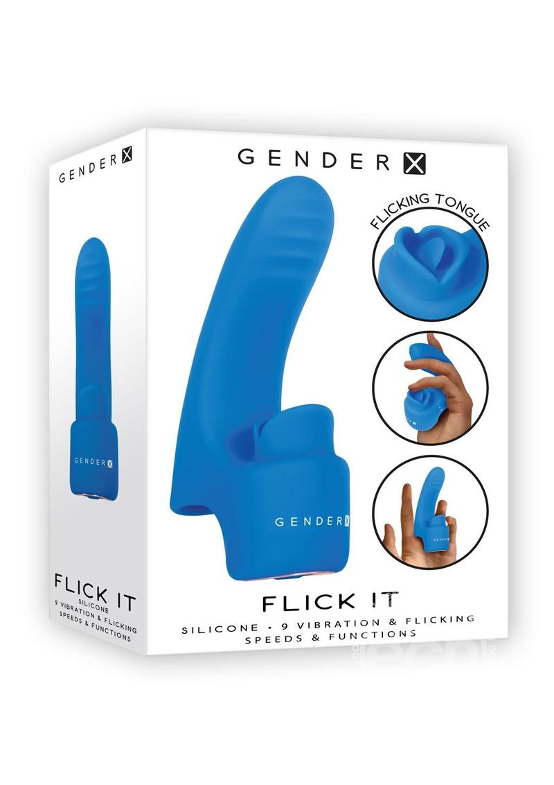 Gender X Flick It Rechargeable Flicking Dual Stimulation Silicone Finger Vibrator Blue