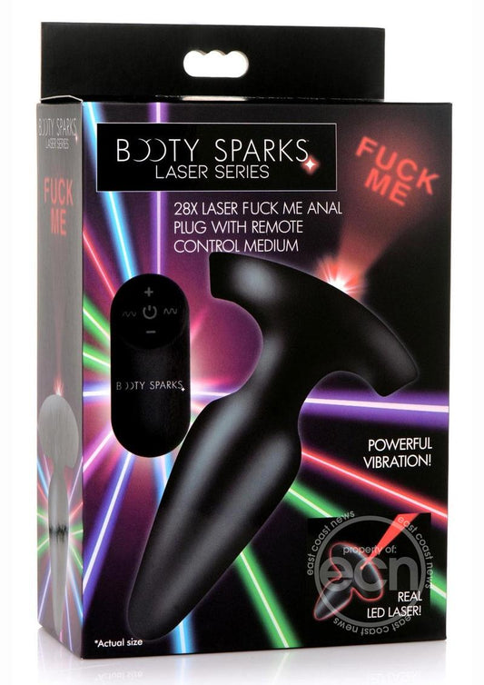 Booty Sparks Laser F... Me Rechargeable Silicone Anal Plug with Remote Control - Medium - Black with Red Light