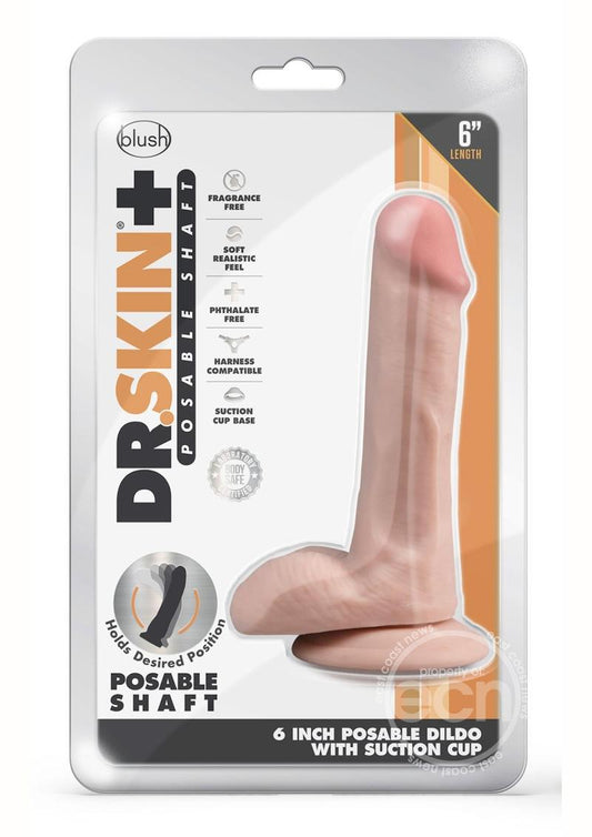 Dr. Skin Plus Gold Collection Posable Dildo with Balls and Suction Cup 6in - Vanilla