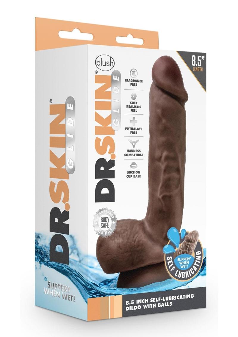 Dr. Skin Glide Gold Collection Self Lubricating Dildo with Balls 8.5in