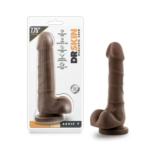 Dr. Skin Basic 7 Realistic 7.75 in. Dildo with Balls & Suction Cup Brown