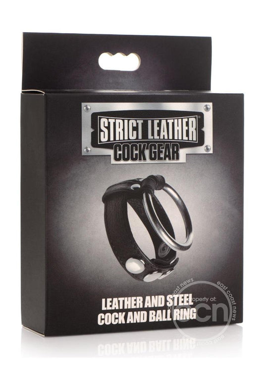 Cock Gear Leather and Steel Cock & Ball Ring - Black