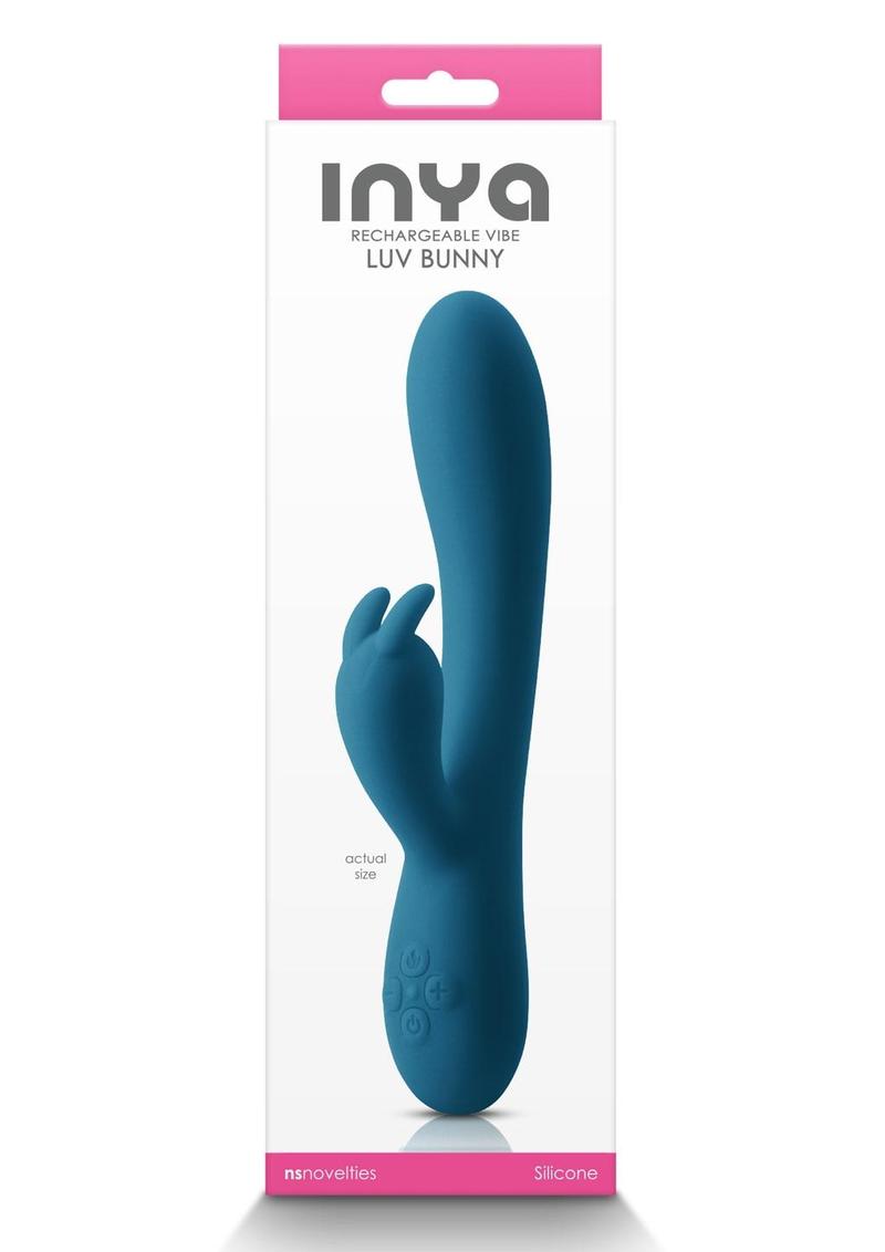 Inya Luv Bunny Rechargeable Silicone Rabbit Vibrator - Teal The Adult Emporium Inya Luv Bunny Rechargeable Silicone Rabbit Vibrator - Teal The Adult Emporium