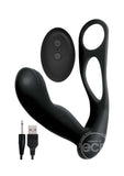 Butts Up Rechargeable Silicone Prostate Massager with Scrotum & Cock Ring - Black