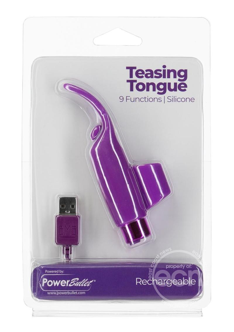 PowerBullet Silicone Teasing Tongue With Mini Rechargeable Bullet 2.5in - Purple