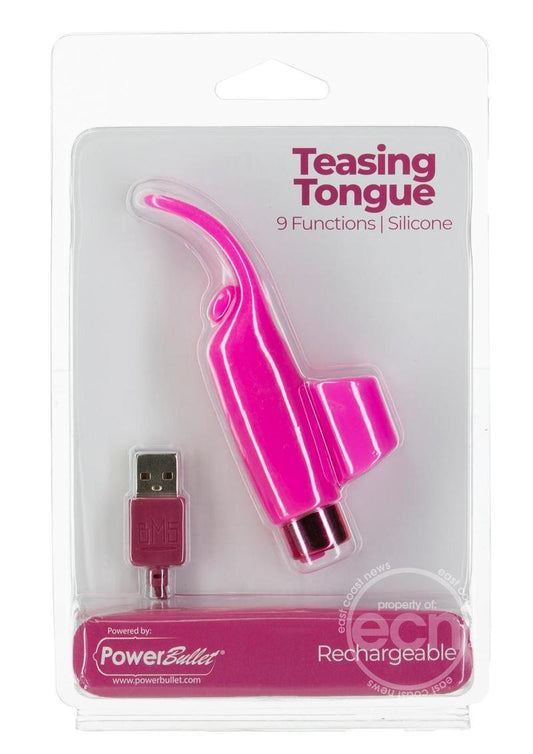 PowerBullet Silicone Teasing Tongue With Mini Rechargeable Bullet 2.5in - Pink