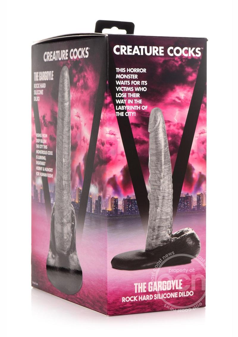 Creature Cocks The Gargoyle Rock Hard Silicone Dildo 9.3in - Silver/Black