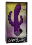 California Dreaming Long Beach Bootylicious Rechargeable Silicone Dual Penetrating Rabbit Vibrator - Purple