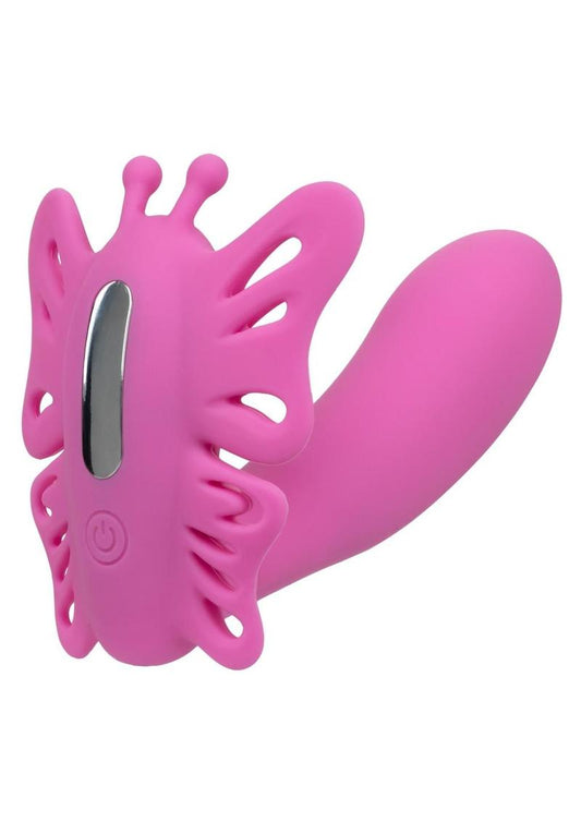 Venus Butterfly Pulsating Venus G Silicone Rechargeable Strap-On With Remote Control - Pink